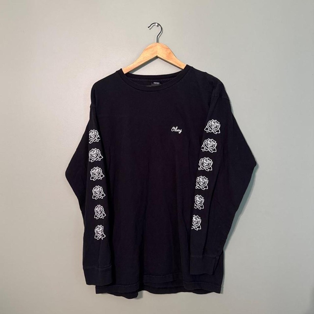 Obey black long sleeve shirt with rose‎ design